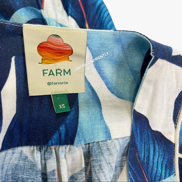 Farm Rio Blue Palm Tailored Wide Leg Linen Jumpsuit - Picture 8 of 9